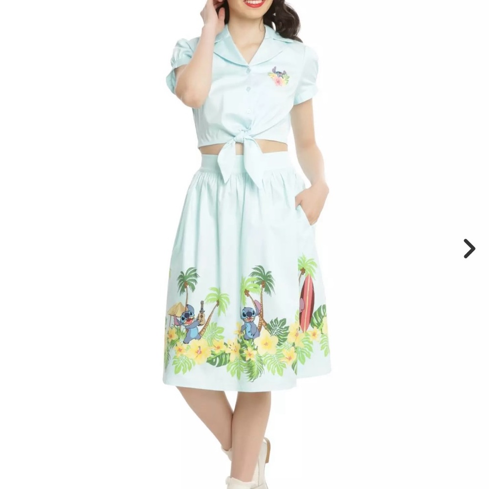 Disney Light Blue A-Line Skirt with Stitch Design